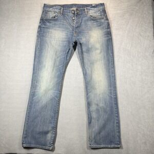 G‎ Star Raw Jeans Mens 36x32 3301 Loose Straight Faded Whiskered Light Wash